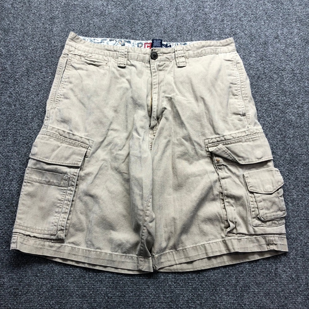 Chaps Mens Cargo Shorts Khaki Tan Cotton Twill Multi Pocket Size 32